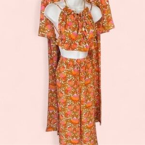 Floral Orange Two-Piece flowy pant Set